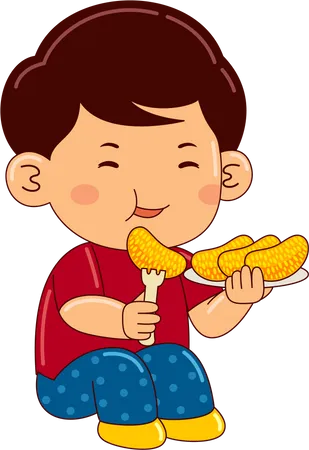 Boy eating orange  Illustration