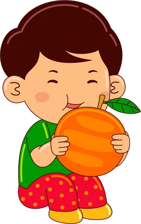 Boy eating orange  Illustration