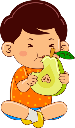 Boy eating pear  Illustration