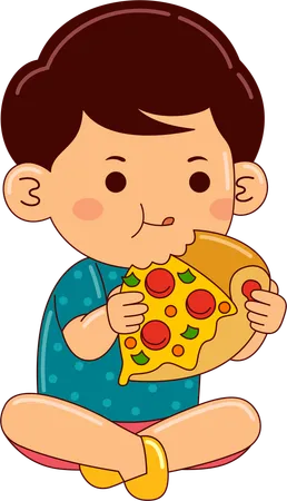 Boy Eating Pizza  Illustration