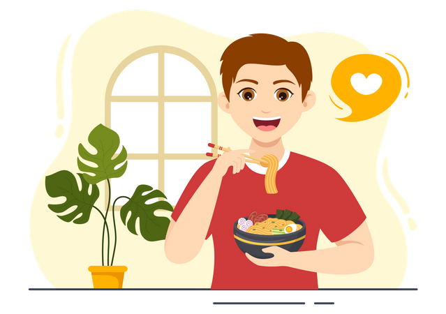 Boy Eating Ramen  Illustration