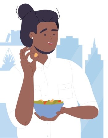 Boy eating salad bowl  Illustration