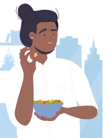 Boy eating salad bowl  Illustration