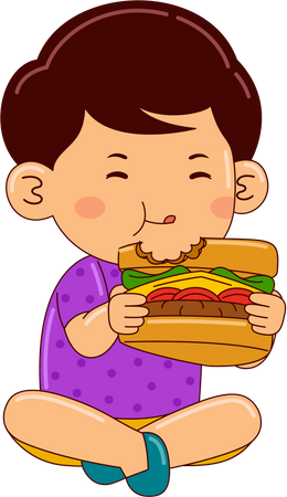 サンドイッチを食べる少年  イラスト