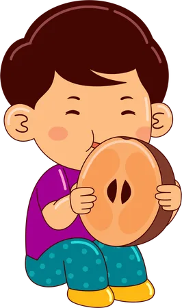 Boy eating sapodilla  Illustration