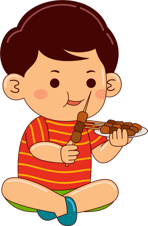 Boy Eating Satay  Illustration