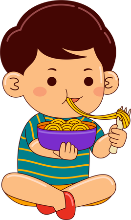 Boy Eating Spaghetti  Illustration