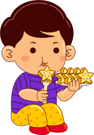 Boy eating star fruit  Illustration