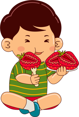 Boy eating strawberry  Illustration