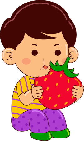 Boy eating strawberry  Illustration