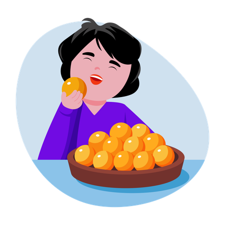 과자를 먹는 소년  일러스트레이션