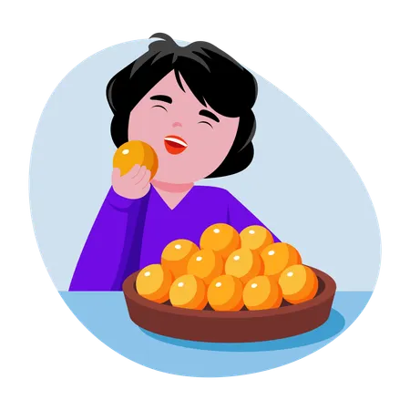 Boy Eating sweets  Illustration