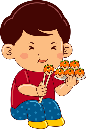 Boy Eating Takoyaki  Illustration