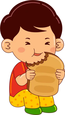 Boy Kids Eating Toast Bread Illustration