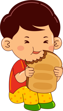 Boy Eating Toast Bread  Illustration