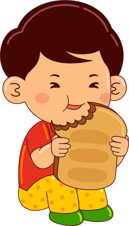 Boy Eating Toast Bread  Illustration