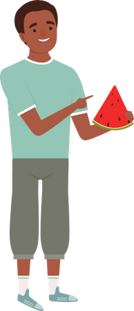 Boy eating watermelon  Illustration