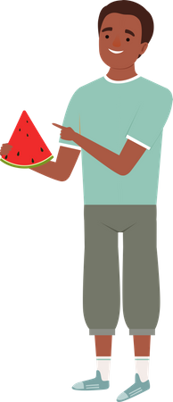 Boy eating watermelon Illustration
