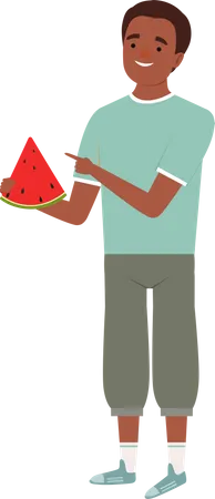 Boy eating watermelon Illustration