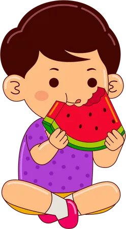 Boy eating watermelon  Illustration