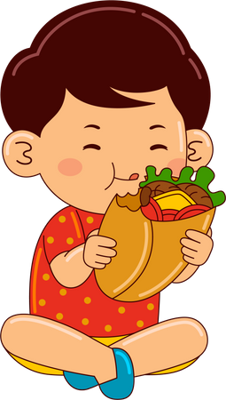 Boy Eating Wrap  Illustration
