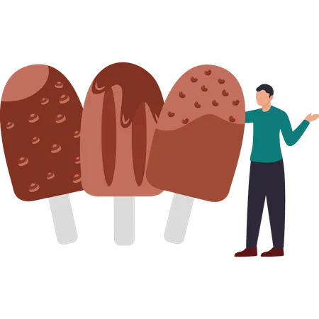 Boy eats chocolate ice cream  Illustration