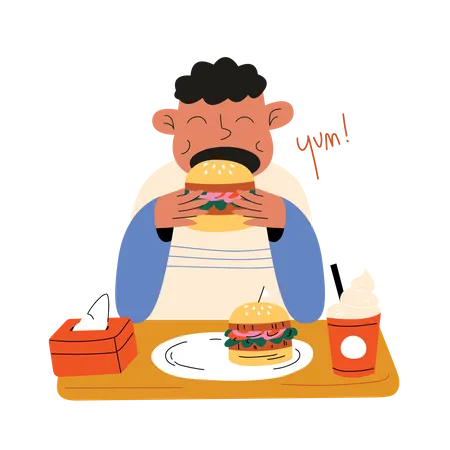 Boy Eats Hamburger  Illustration