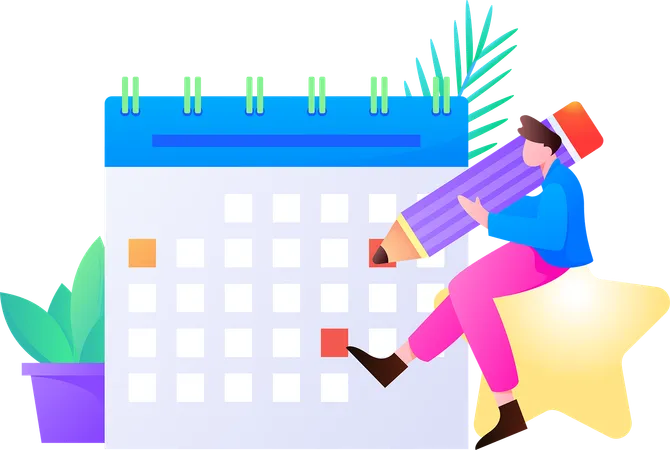 Boy edit business calendar  Illustration