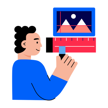Boy editing picture online  Illustration