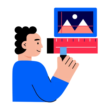 Boy editing picture online  Illustration