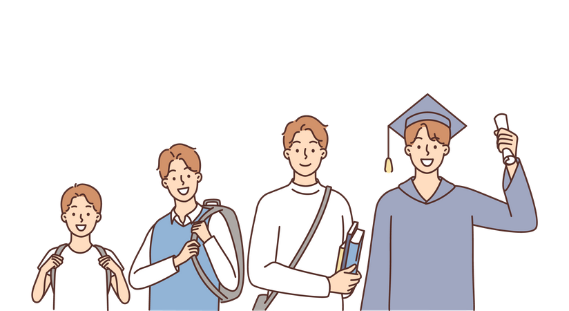 Boy education journey from start to graduation Illustration