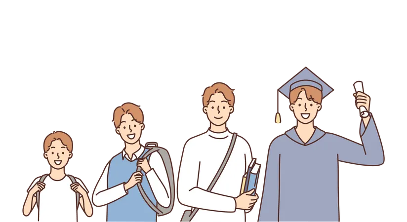 Boy education journey from start to graduation Illustration