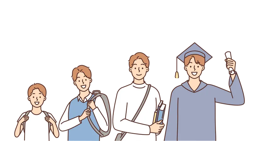 Boy education journey from start to graduation  Illustration