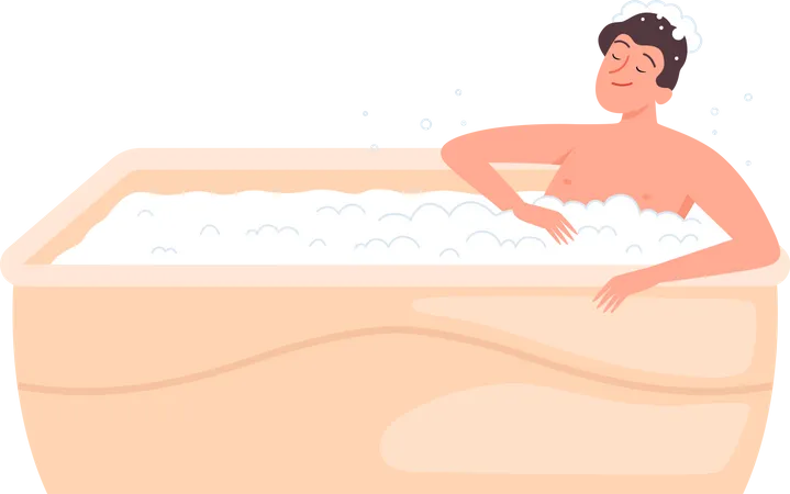 Boy enjoy bath  イラスト