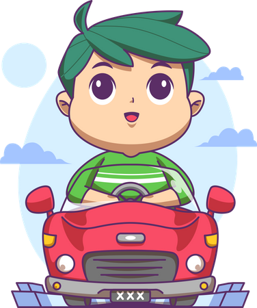 Boy enjoy driving car  Illustration