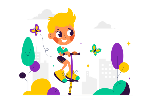 Boy Enjoy Pogo Stick  Illustration