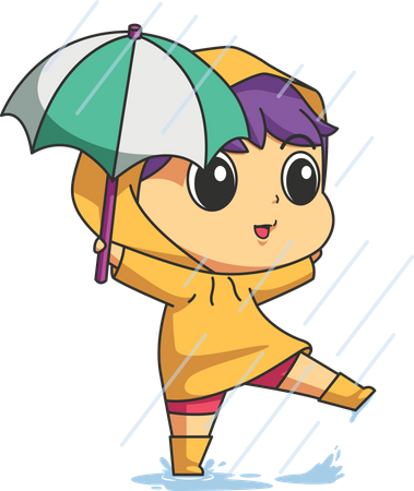 Boy enjoy rain by getting wet  Illustration