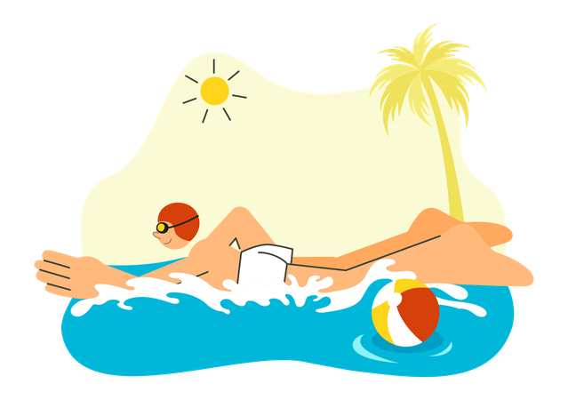 Boy enjoy swim in pool on Summer Vacation  Illustration