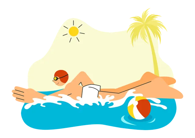 Boy enjoy swim in pool on Summer Vacation  Illustration