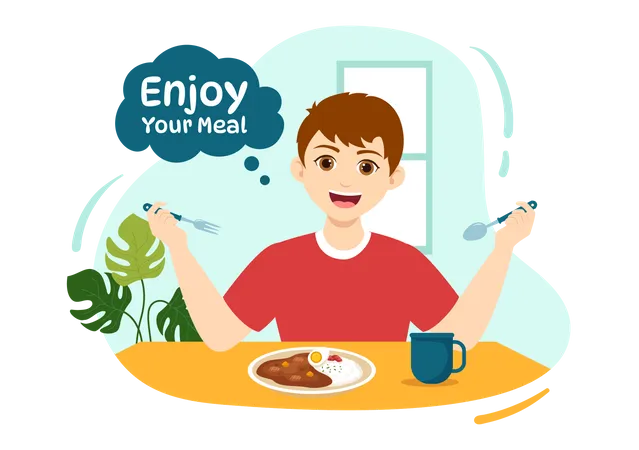 Boy Enjoy Your Meal  Illustration