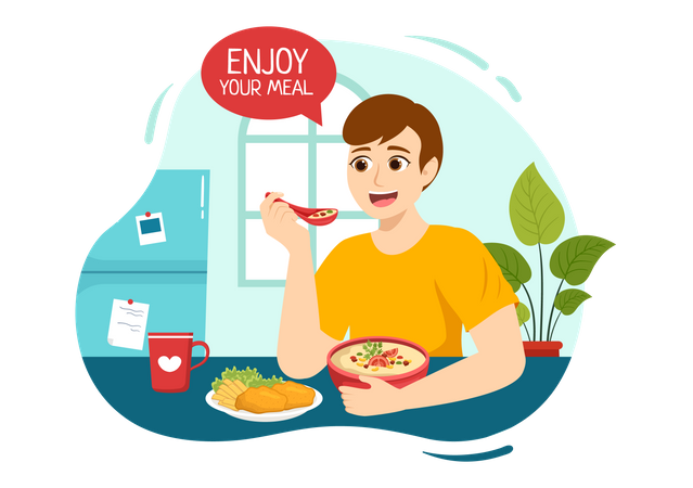 Boy Enjoy Your Meal  Illustration