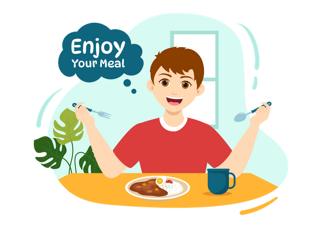 Boy Enjoy Your Meal  Illustration