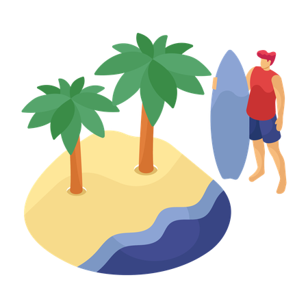 Boy enjoying at beach  Illustration