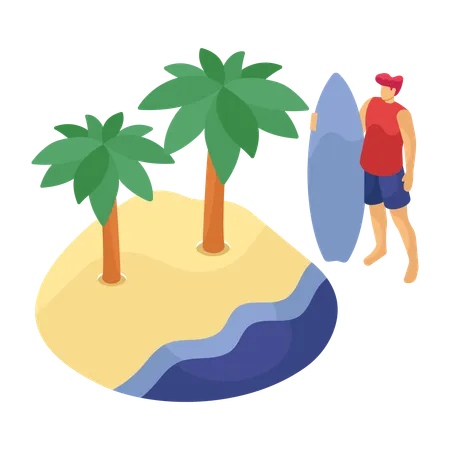 Boy enjoying at beach  Illustration