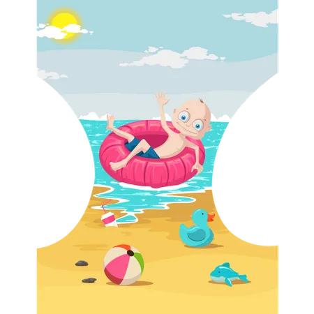 Boy enjoying at beach  Illustration