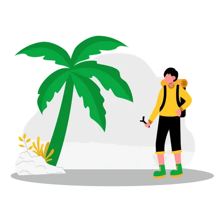 Boy enjoying at tropical beach  Illustration