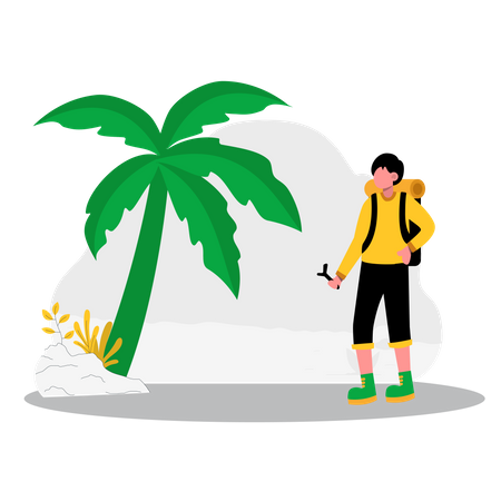 Boy enjoying at tropical beach  Illustration