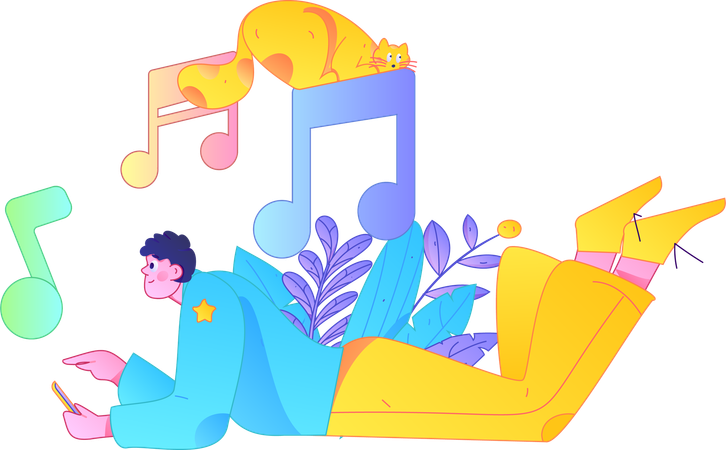 Boy enjoying audio pleasure  Illustration