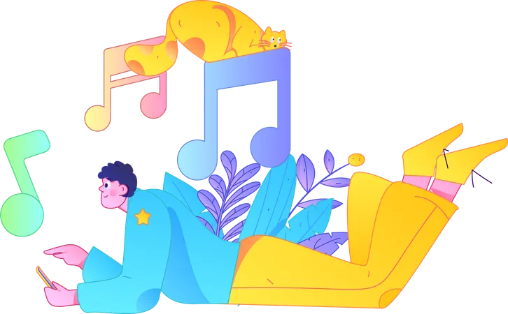 Boy enjoying audio pleasure  Illustration