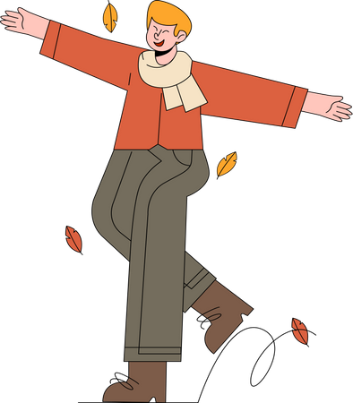 Boy enjoying autumn season  イラスト